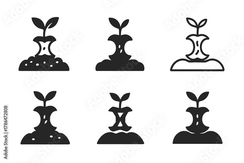 Composting Logo Designs. Composting and waste reduction methods. Set Logo of composting and waste reduction methods: soil enrichment process. Icon set.