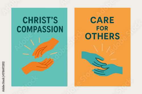 Compassionate Banners Design. Compassion. Two vertical A6 banners with safe margins, centered composition, no elements touching edges, minimal, turquoise and
