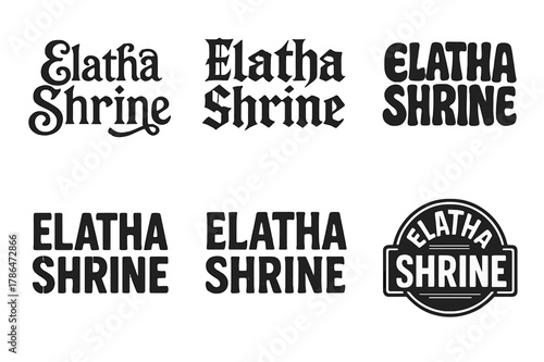 Elatha Shrine Lettering Grid. Elatha Shrine. Set lettering. harmonious lettering variations of the same emblematic concept, each with different artistic