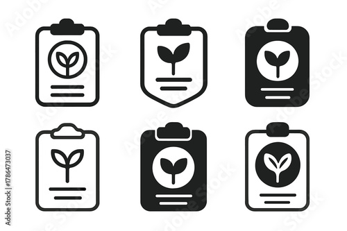 Sustainable Career Logos. Sustainable and ethical careers. Icon set. Set Logo of sustainable and ethical careers: CSR report clipboard. harmonious logo