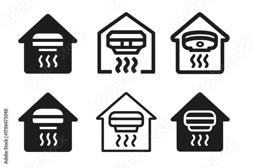 Home Safety Icons. Home safety and security. Icon set. Set Logo of home safety and security: smoke detector. harmonious logo variations of the same emblematic