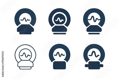 MRI Logo Variations. MRI machine. Set Logo of MRI machine: gradient coil waveform icon. Icon set. harmonious logo variations of the same emblematic concept,
