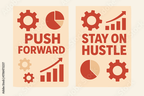 Push Forward Banners. Push forward. Two vertical A6 banners with safe margins, centered composition, no elements touching edges, flat vector design, red and