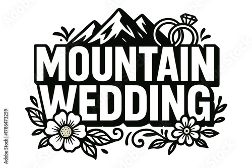 Mountain Wedding Lettering. Bold Block Lettering ? "Mountain Wedding" in massive bold geometric letters, stacked block composition, heavy outlines with subtle