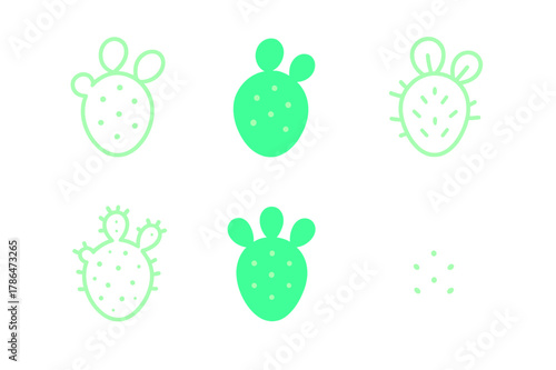 Radiant Cactus Logo Variations. Synthetic plants that glow in the dark. Set Logo of Synthetic plants that glow in the dark: radiant prickly pear cactus pad.