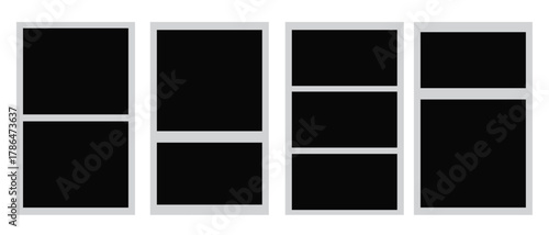 Photo collage frame layout set modern black and white rectangular grid template design for social media posts, photography presentation, and creative graphic projects