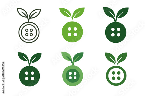 Sustainable Fashion Logos. Sustainable materials for fashion design. Icon set. Set Logo of sustainable fashion: biodegradable button. harmonious logo