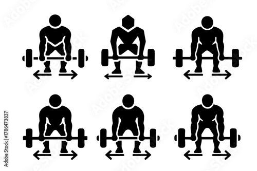 Fitness Form Logos. Fitness coach demonstrating proper form for exercises like deadlifts. Set Logo of fitness coach demonstrating proper form for exercises