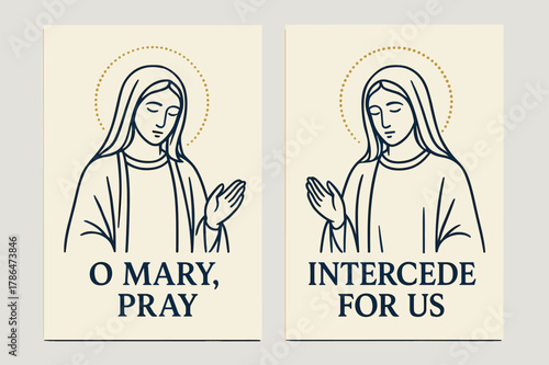 Marian Intercession Banners. Marian Intercession. Two vertical A6 banners with safe margins, centered composition, no elements touching edges, minimal, navy