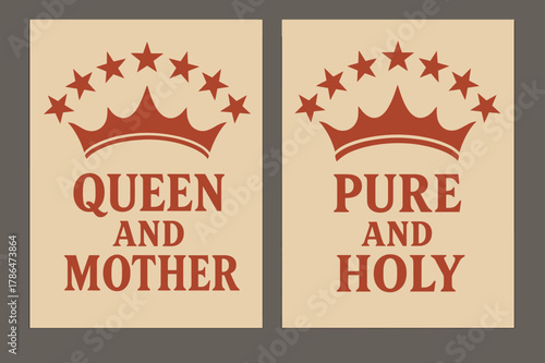 Crowned Star Banners. Crown of Stars. Two vertical A6 banners with safe margins, centered composition, no elements touching edges, retro, red and beige, twelve