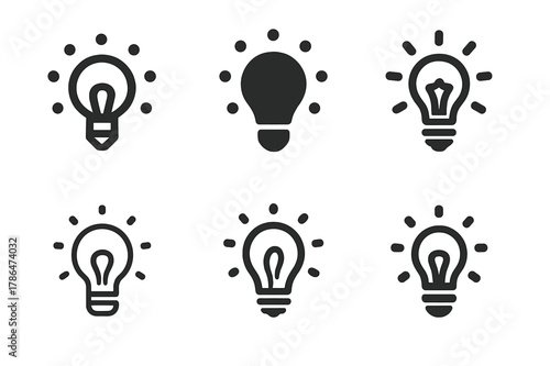 Vanity Light Bulb Icons. Vanity light bulb. Icon set. Set Logo of vanity light bulb: artistic bulb silhouette with glow halo. harmonious logo variations of the