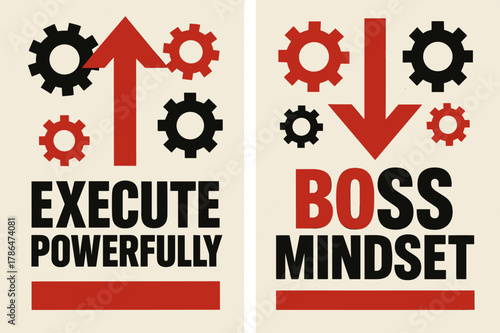 Brutalist Banner Design. Execute powerfully. Two vertical A6 banners with safe margins, centered composition, no elements touching edges, brutalist, black and