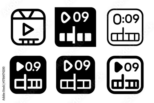 TikTok Logo Variations. Reels and TikTok storyboard. Icon set. Set Logo of reels and TikTok storyboard: playhead slider with timestamp. harmonious logo
