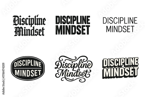 Discipline Lettering Styles. Discipline mindset. Set lettering. harmonious lettering variations of the same emblematic concept, each with different artistic