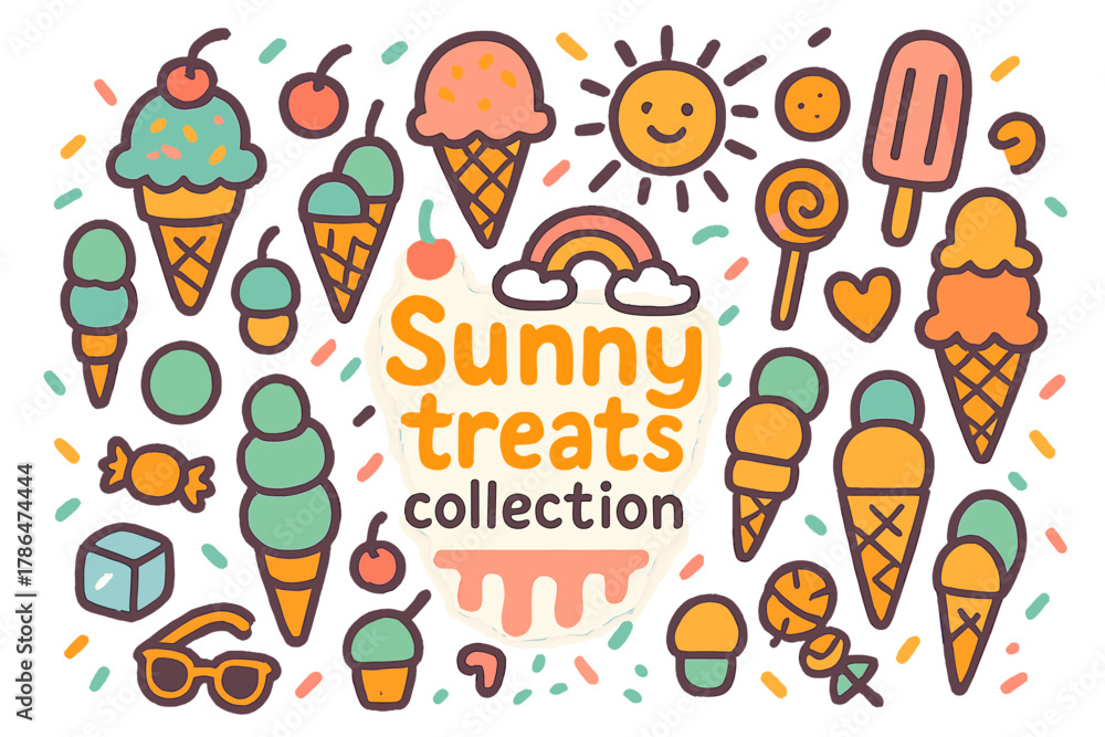 Fototapeta premium Sunny Treats Illustration. Sunny treats collection. Hand-drawn doodle illustration of Sunny treats collection.