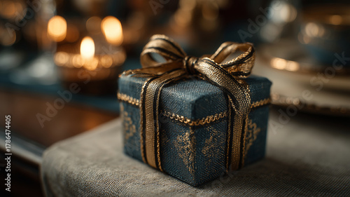 Festive gift box ready for celebration on a beautifully set table