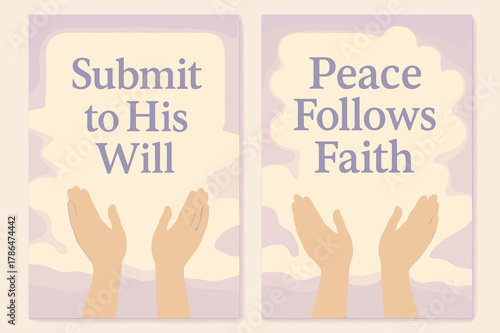 Surrender Banners Design. Surrender. Two vertical A6 banners with safe margins, centered composition, no elements touching edges, pastel, lavender and cream,