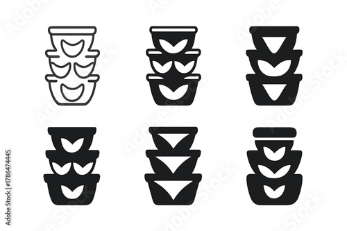 Plant Pot Logos. Plant pot. Icon set. Set Logo of plant pot: stackable vertical planter tower. harmonious logo variations of the same emblematic concept, each
