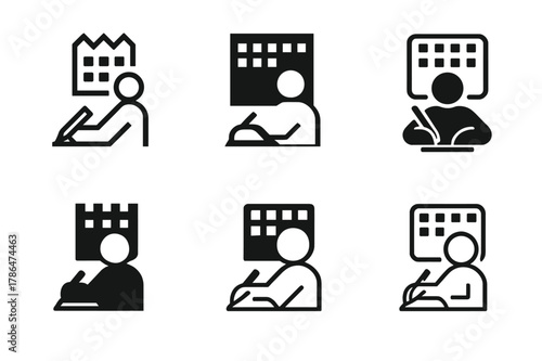 Journaling Icons Grid. A person journaling their thoughts and reflections for personal growth. Set Logo of A person journaling their thoughts and reflections