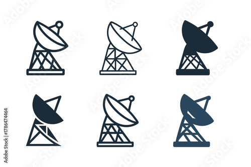 Astronomical Observatory Logos. Astronomical observatories around the world. Icon set. Set Logo of astronomical observatories around the world: ALMA radio dish