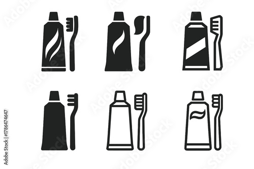 Toothpaste Logo Variations. Toothpaste tube. Set Logo of Toothpaste tube: toothpaste tube and toothbrush combo. Icon set. harmonious logo variations of the