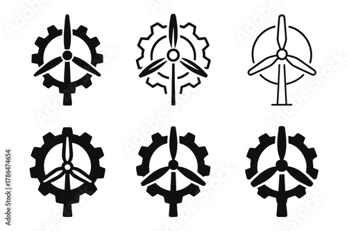 Sustainable Career Icons. Sustainable and ethical careers. Icon set. Set Logo of sustainable and ethical careers: wind turbine with gear. harmonious logo