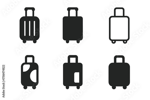 Suitcase Logo Variations. Wheeling a suitcase. Set Logo of wheeling a suitcase: suitcase on wheels icon. Icon set. harmonious logo variations of the same