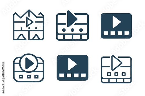 Diverse Music Logo Grid. Music video shoots and production. Set Logo of Music video shoots and production: editing timeline with playhead. Icon set. harmonious