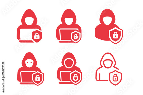 Ethical Hacking Icons. Ethical hacking for business security. Icon set. Set Logo of Ethical hacking for business security: red team operator. harmonious logo