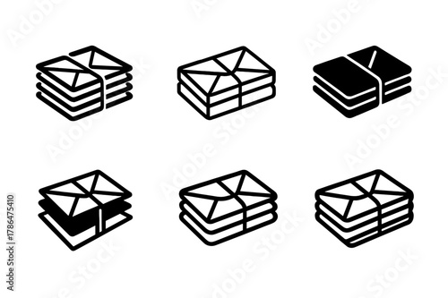 Mail Icon Variations. Bringing in the mail. Icon set. Set Logo of bringing in the mail: bundle of envelopes with elastic band. harmonious logo variations of