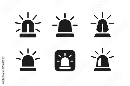 Emergency Services Icons. Emergency services. Icon set. Set Logo of emergency services: siren beacon light. harmonious logo variations of the same emblematic