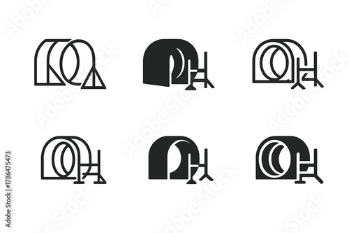 Pet Training Logos. Pet training and obedience classes. Set Logo of Pet training and obedience classes: agility course jumps and tunnel. Icon set. harmonious