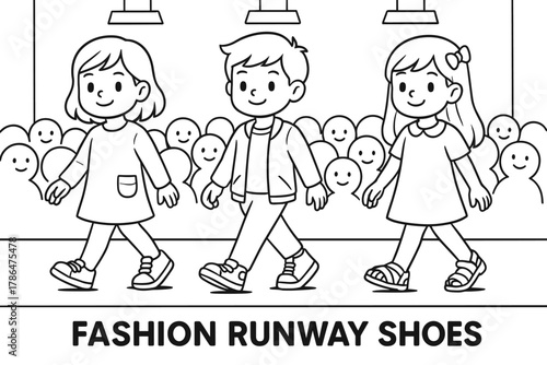 Fashion Runway Coloring Page. Fashion runway shoes children?s coloring book illustration, outlined drawing,