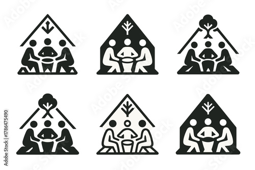 Sacred Site Logos. The preservation of sacred sites in indigenous cultures. Set Logo of The preservation of sacred sites in indigenous cultures: drum circle at