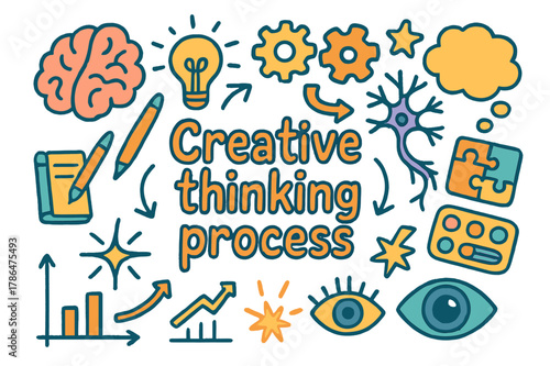 Creative Doodle Elements. Creative thinking process. Hand-drawn doodle illustration of creative thinking