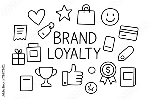 Brand Loyalty Doodle. Brand Loyalty. Hand-drawn doodle illustration of Brand Loyalty. heart, star, gift box,