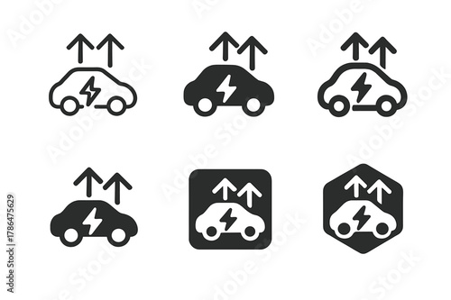 Electric Logo Variations. Electric vehicle adoption. Set Logo of electric vehicle adoption: grid integration arrows. Icon set. harmonious logo variations of