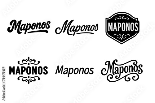 Maponos Lettering Variations. Maponos God. Set lettering. harmonious lettering variations of the same emblematic concept, each with different