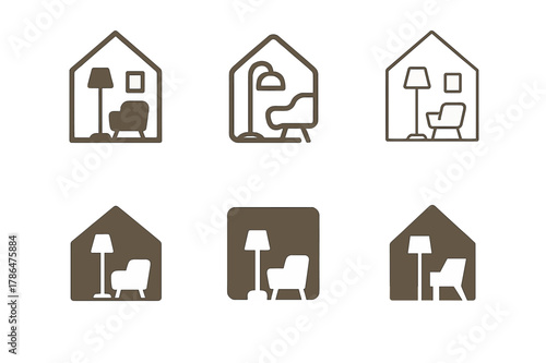 Home Staging Logos. Home staging for selling. Set Logo of home staging for selling: interior design arrangement. Icon set. harmonious logo variations of the