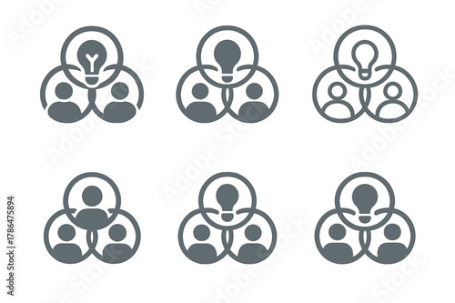 Creative Logo Concepts. Marketing professionals brainstorming ideas. Set Logo of marketing professionals brainstorming ideas: overlapping Venn