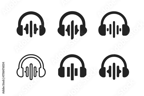 Studio Logo Designs. Recording and producing vocal tracks in the studio. Set Logo of Recording and producing vocal tracks in the studio: headphone and waveform