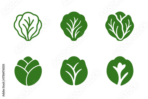 Organic Produce Icons. Organic produce. Icon set. Set Logo of Organic produce: leafy greens head. harmonious logo variations of the same emblematic concept,