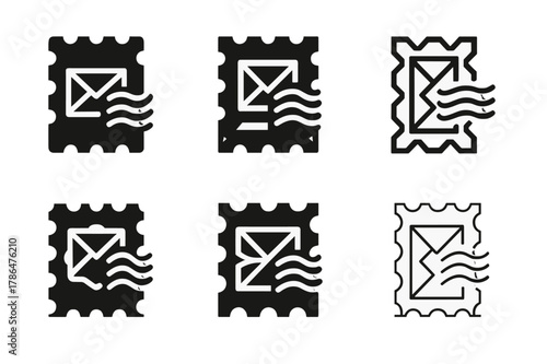 Harmonious Logo Variations. handwritten address. Set Logo of handwritten address: postage stamp with address lines. Icon set. harmonious logo variations of the