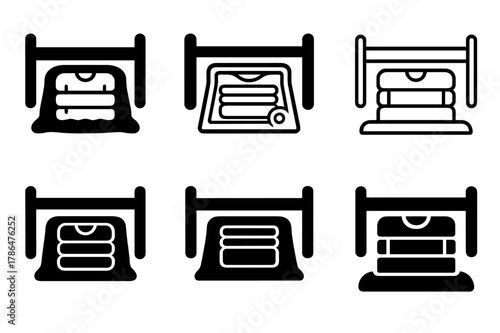 Vacuum-Sealed Storage Icons. Storing off-season clothes in vacuum-sealed bags. Icon set. Set Logo of storing off-season clothes in vacuum-sealed bags: compact