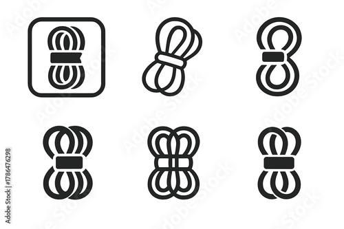 Coiled Connector Logos. Coiled cord organizer. Set Logo of Coiled cord organizer: Velcro tie around loops. harmonious logo variations of the same emblematic