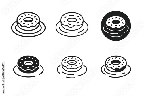 Inflatable Pool Float Logos. Floating on an inflatable. Set Logo of Floating on an inflatable: donut pool float with rippling water circles. Icon