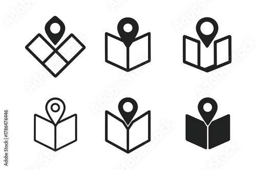 Educational Trip Logos. Educational field trips and excursions. Set Logo of Educational field trips and excursions: open map with location pin. Icon set.