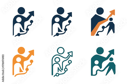 Mentor-Student Logos. A mentor guiding a student in career choices and personal development. Set Logo of A mentor guiding a student in career choices and