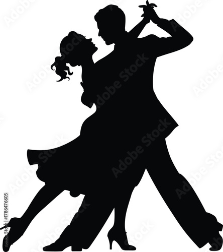 Silhouette of couple performing elegant tango