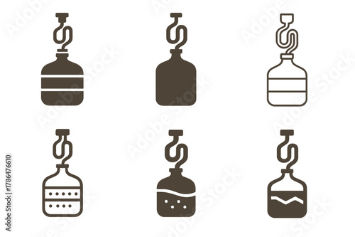 Home Brewing Logos. Home-brewed beer making and bottle design. Set Logo of home-brewed beer making and bottle design: fermentation carboy with airlock. Icon